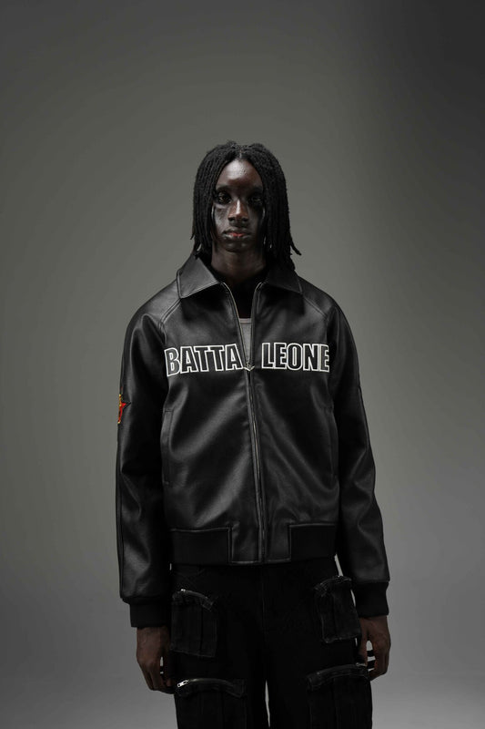 BLACK LEGOIN LEATHER BOMBER