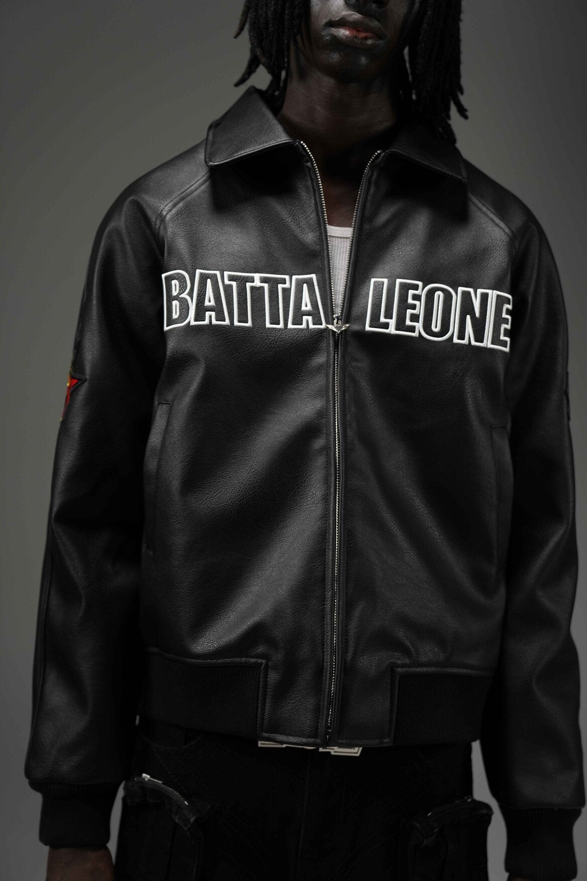BLACK LEGOIN LEATHER BOMBER