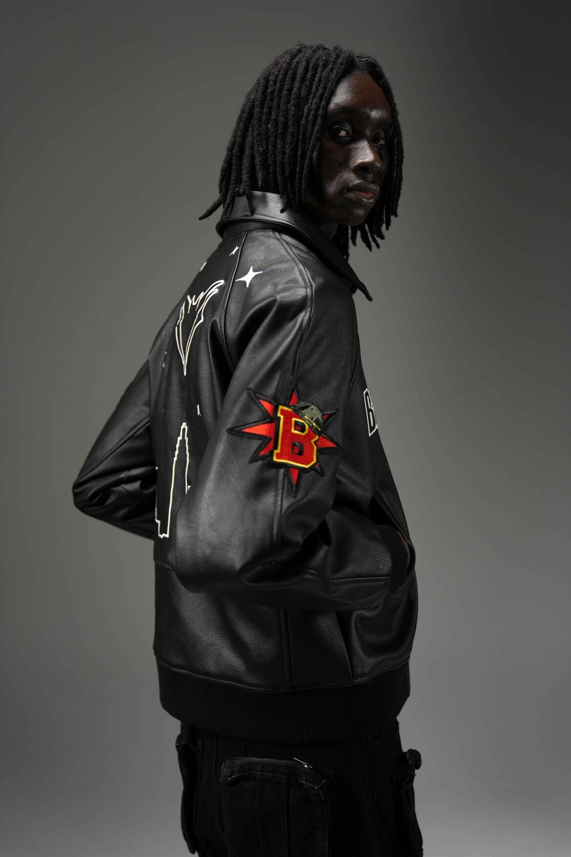 BLACK LEGOIN LEATHER BOMBER